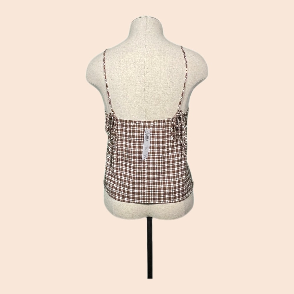 Abercrombie & Fitch Brown Gingham Plaid Crop Cami Tie Sides Extra Small NWT 🤎 - Picture 3 of 6